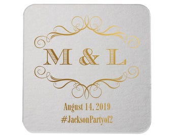 Custom Wedding Monogram, Drink Coasters, Wedding Coasters, Custom Favors, Gold Foil, Wedding Favors, Personalized Favors, Bar Coasters 103