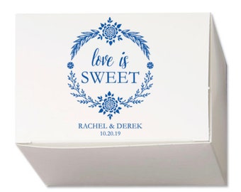 Personalized Wedding Favor/ Cake Box with Your Names, date & special message in Shiny Gold Foil or choose from tons of foil colors!