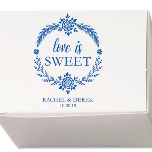 Personalized Wedding Favor/ Cake Box with Your Names, date & special message in Shiny Gold Foil or choose from tons of foil colors!