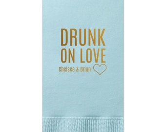 Monogram Guest Hand Towels -  Drunk on Love - Foil Stamped Napkins, Hand Towel, Party Decor, Birthday, Restroom