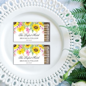 The Perfect Match Sunflower Matches, Wedding Matches, Personalized Matchboxes, Rustic Sunflower Matches -Set of 50