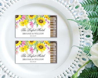 The Perfect Match Sunflower Matches, Wedding Matches, Personalized Matchboxes, Rustic Sunflower Matches -Set of 50