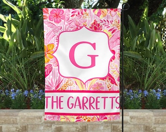 Custom Personalized Preppy Garden Flag, Coral Navy, Cute Yard Flag, Preppy Monogram Yard Flag, Summer Flag, Welcome to our home