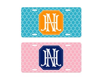 License Plate Monogram License Plate Frame, Lilly Inspired Car, Car accessories for women, Personalized Front License Plate