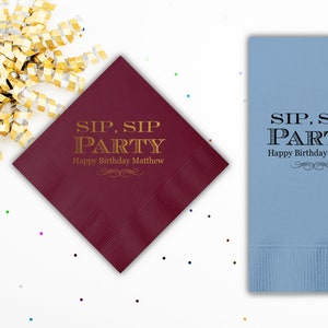 Custom Foil Birthday Napkins, Personalized Cocktail Napkins, Graduation, Birthday, Wedding, Logo Napkins, Corporate Beverage or Luncheon