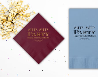 Custom Foil Birthday Napkins, Personalized Cocktail Napkins, Graduation, Birthday, Wedding, Logo Napkins, Corporate Beverage or Luncheon