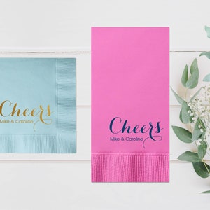 Cheers! Personalized Wedding Napkins, Rehearsal Dinner, Engagement Party, Custom Bar Napkins, Custom Wedding Napkins