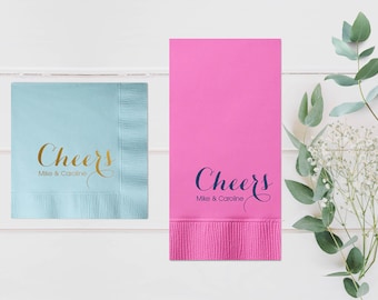 Cheers! Personalized Wedding Napkins, Rehearsal Dinner, Engagement Party, Custom Bar Napkins, Custom Wedding Napkins