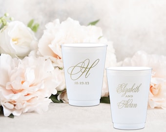 Custom Wedding Reception Bar Frosted Cups, Personalized Shatterproof Cups, Modern Wedding Decor, Signature Cocktails, Engagement Party