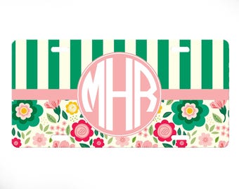 Front License Plate Spring Flowers, License Plate Frame, Custom License Plate, Monogram Car Tag, Gift for Mom, Gift for Her
