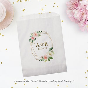 Set of 25 Personalized Custom Greenery Wedding Favor Treat Bags - Candy Buffet, Donuts, Cookies, Popcorn - Wedding, Bridal, Baby Shower