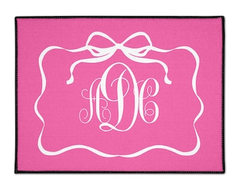 Pink Bow Door Mat, Personalized Mat, Outdoor or Indoor Mat, Floor & Entry Mat, Large Doormat, Monogram,Preppy, Chinoiserie, Bows 4 Sizes