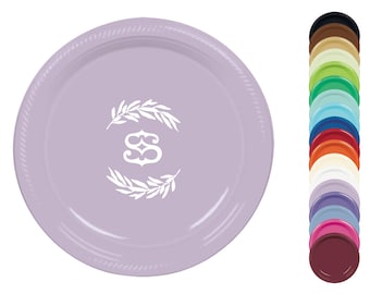 Custom Monogram Plastic Plates – Personalized Baby Shower Plates – Pink, Blue or Custom Colors – 7” or 10” Disposable Plates