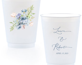 Full Color Wedding Personalized Frosted Cups - Monogram Shatterproof Plastic Cups, Wedding Monogram Cups, Full Color Wedding Cups