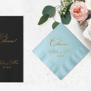 Tovaglioli da cocktail personalizzati Cheers! Script - Tovaglioli da cocktail per matrimoni, tovaglioli di carta per feste, tovaglioli in lamina personalizzati, compleanno, anniversario