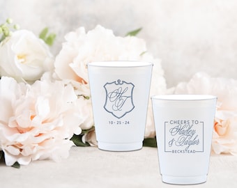 Traditional Couple's Monogram Shatterproof Cups, Personalized Wedding Cup, Custom Rehearsal Dinner, Customizable Engagement Party Plastic