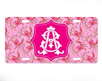 License Plate Monogrammed Gifts Personalized Car Tag Car Accessories Mobile Accessories Gift Ideas For Her Travel Sweet 16 Nautical Crabs