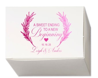 A Sweet Ending to a new Beginning Personalized Wedding Cake Slice Boxes, Favor Box, Candy Box, Birthday Favor, Custom Printed, Wedding Favor