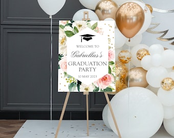 Graduation Celebration Party Personalized Welcome Sign Printable | Pink Floral | Class of 2024 | DIGITAL PRINTABLE FILES