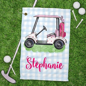 Pinkes Golf Golf Handtuch Damen Golf Handtuch Golftuch Damen Golfhandtuch Golftuch mit Name und Datum von Hand bestickt und gefärbt