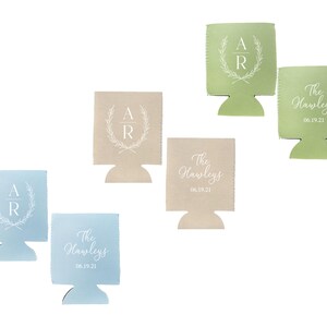 Last Name Wedding Can Holder - Wedding Can Cooler, Wedding Favors, Beverage Insulators, Beer Huggers, Wedding Favor, Beer Holder Light Blue