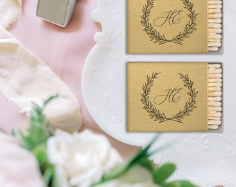 Matches Wedding Favor with Date Wreath - Wedding Matches, Wedding Decor, Personalized Matches, Custom Matchbox, Match Box Favor, Rose Gold