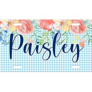 Floral Blue Yellow Pink Custom Monogram License Plate, Car Tag, License Frame, Personalized Front License Plate, Car Coasters