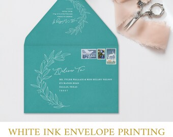 Black or white ink 5x7 envelope printing - choose your envelope color: Navy, Black, Green, Red,