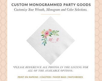 Wedding Greenery Beverage Napkins, Geometric Design With Names Are Foil Stamped, 3 Ply Paper Beverage Napkins, Boho Outdoor Wedding