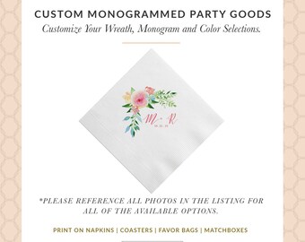 Wedding Greenery Beverage Napkins, Geometric Design With Names Are Foil Stamped, 3 Ply Paper Beverage Napkins, Boho Outdoor Wedding