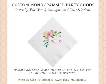 Wedding Greenery Beverage Napkins, Geometric Design With Names Are Foil Stamped, 3 Ply Paper Beverage Napkins, Boho Outdoor Wedding