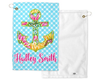 Anchor Personalized Tennis Towel w/Clip; Monogrammed Tennis Towel; Custom Monogram Tennis Gift; Personalized Sports Gift-Tennis Racket Cloth