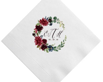 Custom Floral Monogram & Bouquet Napkins, Personalized with initials, Housewarming Gift, Wedding, Shower, Floral Initials, Flower 354