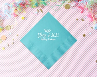 Graduation Party Napkins Congrats Grad Personalized Napkins Party Napkins Class of 2025 Graduation Cap Beverage Napkins Party Supplies
