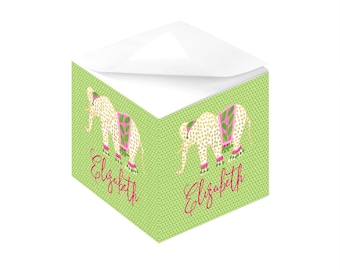 Elephant Sticky Note Cube with name - Preppy Design - Design Your Own - Mothers Day Gift - Teacher Gift - Personalized Nautical Stationery