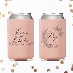 NEOPRENE Wedding Custom Floral Wreath Wedding Favor Can Coolers, Monogrammed Can Coolers, Wedding Reception, Wedding Party Favors