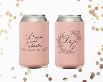 NEOPRENE Wedding Custom Floral Wreath Wedding Favor Can Coolers, Monogrammed Can Coolers, Wedding Reception, Wedding Party Favors