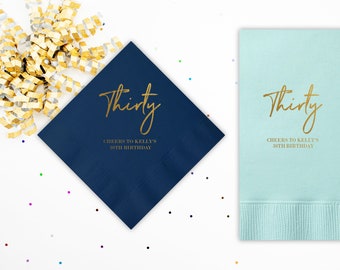 Personalized Custom Birthday Napkins 30th 40th 50th 60th 70th Printed Napkins Cocktail Beverage Luncheon Guest Towel Size Available!