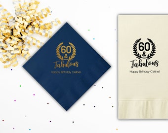 60 & Fabulous Cocktail Napkins, 60th Birthday Napkins, 50, 60, 70 any year