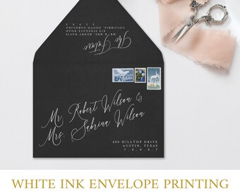 White Ink Envelopes A7 | Printed Calligraphy | Envelope Addressing | White Ink Printing on Dark Envelopes includes return address