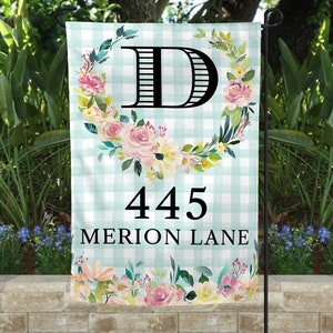 Bandeira de jardim personalizada, placa de jardim personalizada, decoração para áreas externas, placa de endereço, bandeira de jardim de boas-vindas, presente para a primeira casa - escolha suas cores