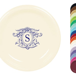 Personalized Monogram Appetizer Plates – Custom Disposable Plastic Plates in 7” and 10” Sizes for Weddings & Parties