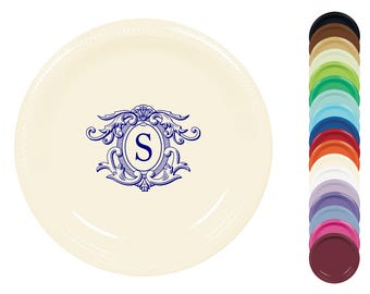 Personalized Monogram Appetizer Plates – Custom Disposable Plastic Plates in 7” and 10” Sizes for Weddings & Parties