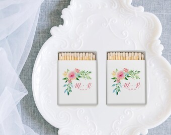 Personalized Floral Garden Match Boxes (set of 50), Floral Monogram Matches, Full Color Matchboxes