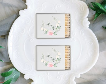 Wedding Matches, Perfect Match Matchboxes, Wedding Favors, Bridal Shower Favor, Peach Watercolor Floral Matches-Set of 50