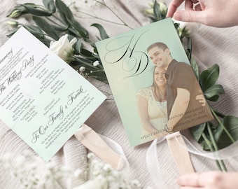 Wedding Program Fan with Photo, Printable Program Fan Template, Printed Wedding Fan, Ceremony Programs, Minimal Elegance, DIY, Fan