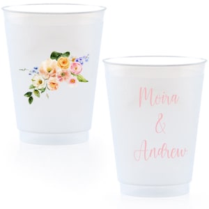 Custom Watercolor Monogram Full Color Shatterproof Cups, Engagement Photo Cups, Wedding Monogram Frost Flex Cups, Full Color Wedding Cups