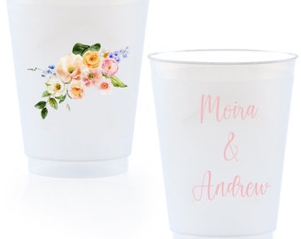 Custom Watercolor Monogram Full Color Shatterproof Cups, Engagement Photo Cups, Wedding Monogram Frost Flex Cups, Full Color Wedding Cups