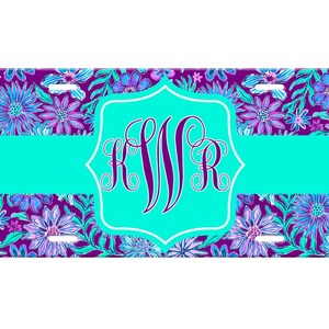 Personalized Purple Preppy License Plate - Monogram License Plate - Custom Front License Plate -Personalized Floral Car Accessory for Women