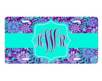 Personalized Purple Preppy License Plate - Monogram License Plate - Custom Front License Plate -Personalized Floral Car Accessory for Women